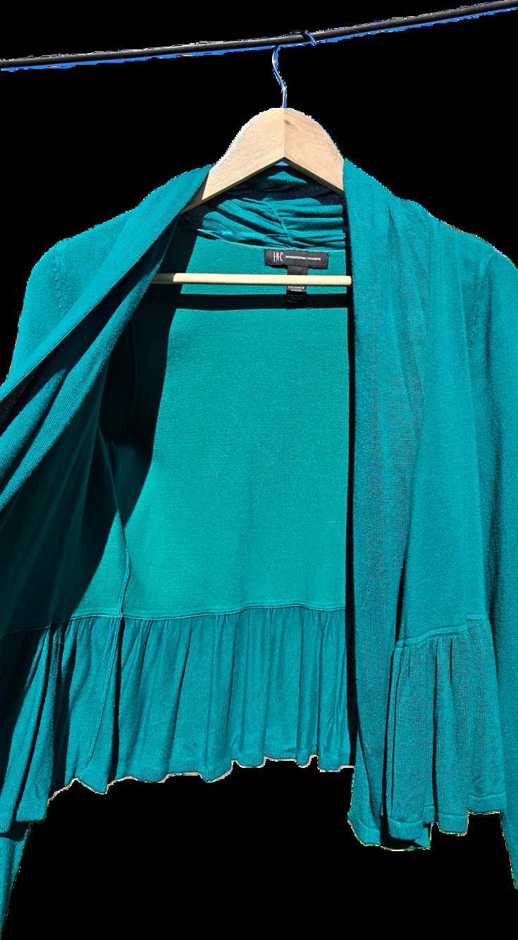 INC International Concepts Womens M Teal Open Peplum Cardigan Rayon